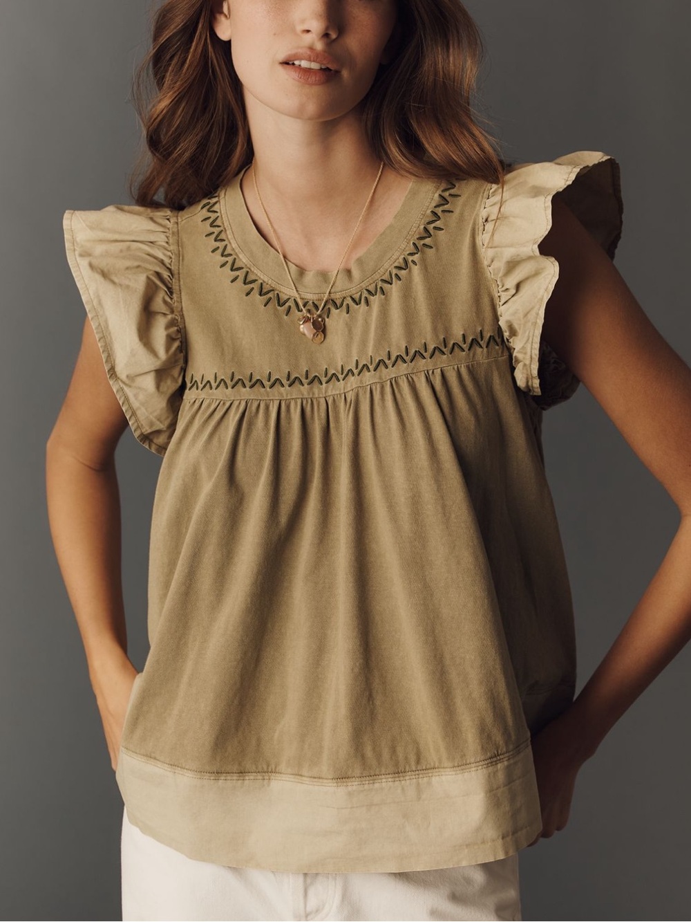 Anthropologie - Pintuck Flutter Sleeve Top